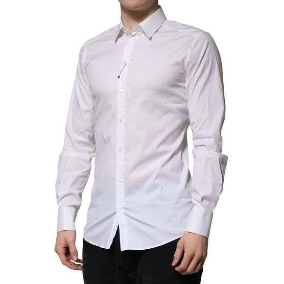 Dolce & Gabbana White Cotton GOLD Long Sleeves Formal Men's Shirt